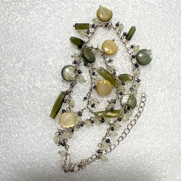 Bohemian Silver Tone Multicolor Bead Necklace Lia Sophia Green Yellow MOP Glass - Picture 5 of 7